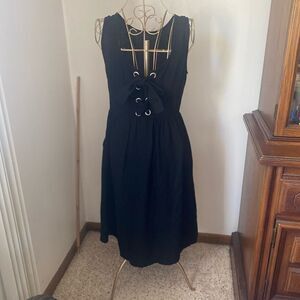 Doe & Rae black witchy dress with lace up back and pockets goth Wednesday